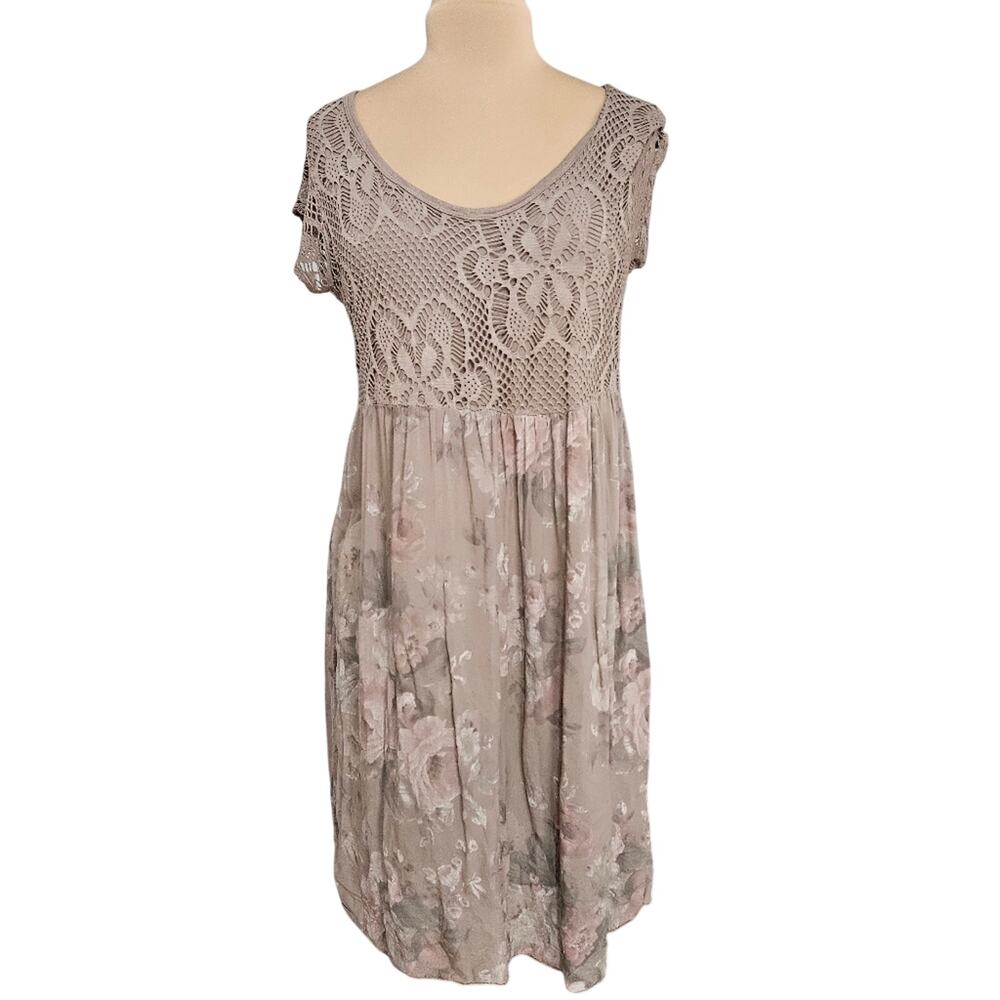 Boho Chic Italy Made Floral Lace Dress Viscose Crochet Overlay‎ Medium Y2K